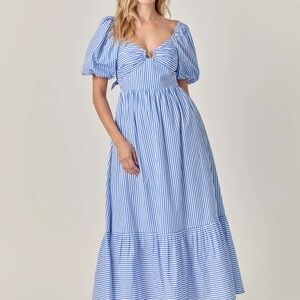 English Factory Blue and White Striped Maxi Resort Vacation Dress